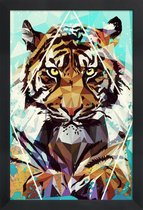 JUNIQE - Poster in houten lijst It Tiger -30x45 /Bruin & Turkoois