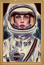 JUNIQE - Poster met houten lijst Le Cosmonaute -40x60 /Blauw & Wit