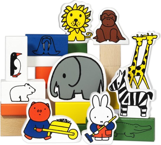 Bambolino Toys houten blokkendoos dierentuin Nijntje - 30 delige speelset met dierentuin dieren - educatief speelgoed