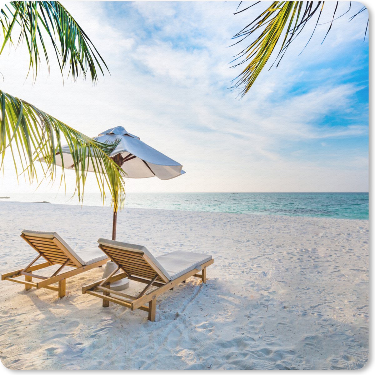 Muismat 20x20 cm - Mousepad Strandstoel - Parasol - Zonsondergang - Muismatten