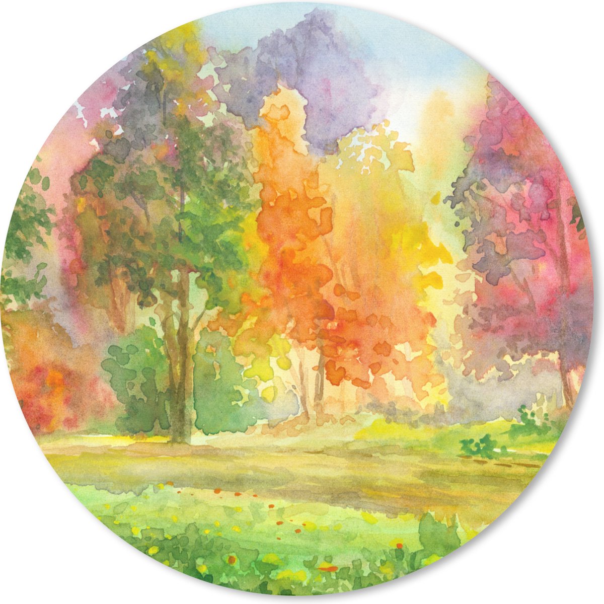 Muismat rond 20x20 cm - Mousepad Een kleurrijke illustratie van bomen - Ronde muismatten