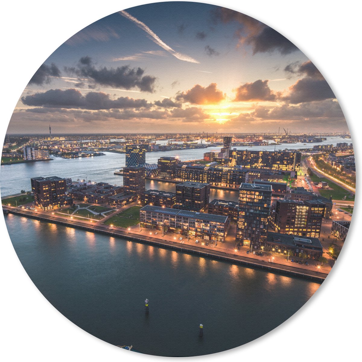 Muismat rond 40x40 cm - Mousepad Rotterdam - Water - Licht - Ronde muismatten