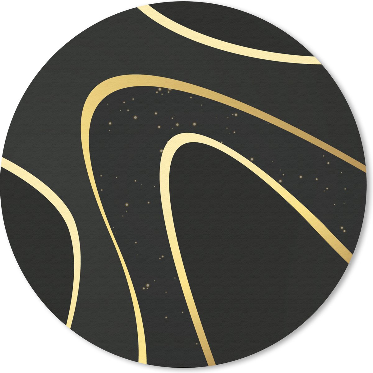Muismat rond 40x40 cm - Mousepad Gouden golven op een zwarte achtergrond - Ronde muismatten