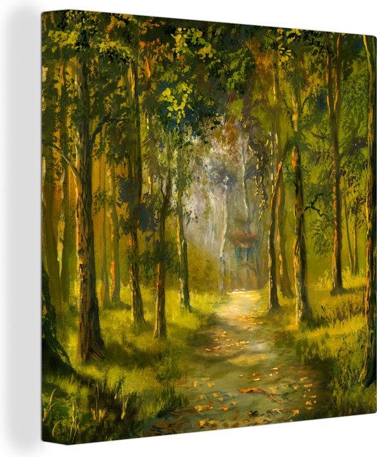 Canvas Schilderij Een tekening van een pad door het bos - Wanddecoratie
