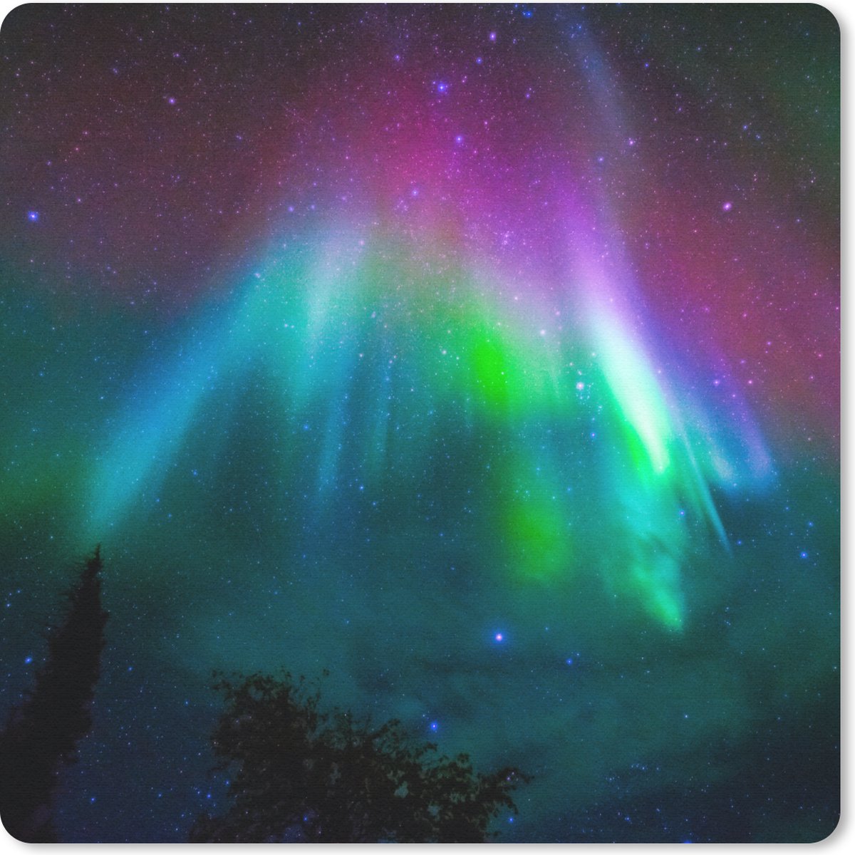 Muismat 30x30 cm - Mousepad Noorderlicht - Sterrenhemel - Kleuren - Muismatten