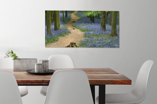 Toile Peinture Forêt - Chemin - Fleurs - Blauw - 80x40 cm - Décoration murale