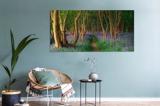 Toile Peinture Forêt - Chemin - Fleurs - 160x80 cm - Décoration murale