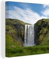 Canvas Schilderij Waterval - IJsland - Natuur - 20x20 cm - Wanddecoratie