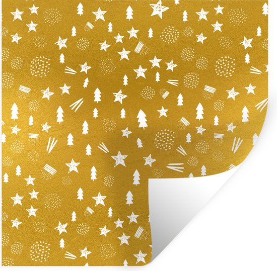 Muurstickers - Sticker Folie - Kerst - Goud - Patronen - 120x120 cm - Plakfolie - Muurstickers Kinderkamer - Zelfklevend Behang XXL - Zelfklevend behangpapier - Stickerfolie