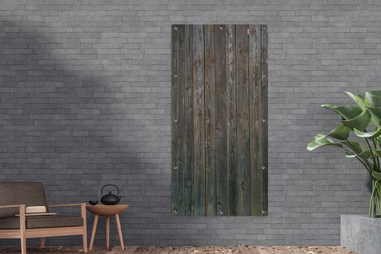 Tuinposter 80x160 cm - Tuindecoratie Achtergrond van donkere planken - Poster voor in de tuin - Buiten decoratie - Schutting tuinschilderij - Tuindoek muurdecoratie - Wanddecoratie balkondoek