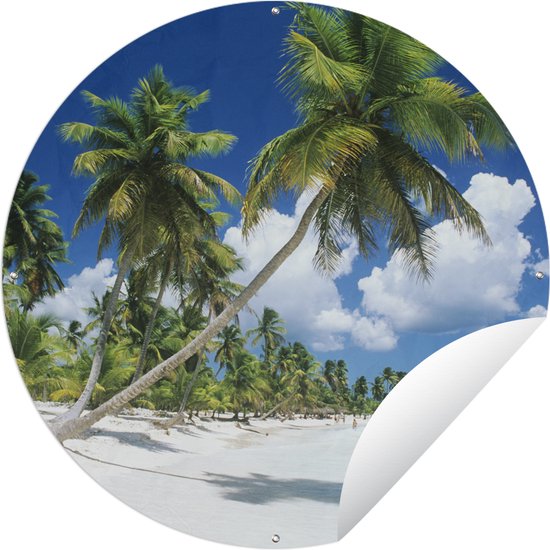 Tuincirkel Strand - Palmboom - Tropisch - 60x60 cm - Ronde Tuinposter - Buiten