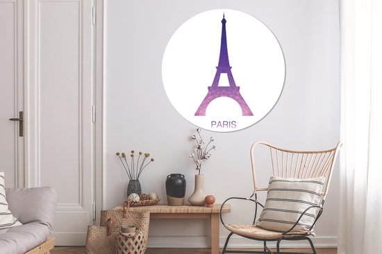 Une illustration colorée de l'assiette en plastique ronde murale Tour Eiffel Wall 150 cm XXL / Groot format!