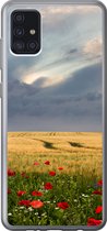 Geschikt voor Samsung Galaxy A52 5G hoesje - Bloemen - Tarwe - Wolken - Siliconen Telefoonhoesje