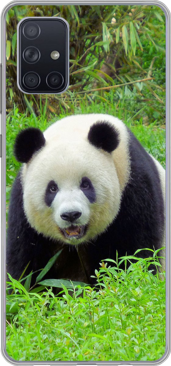 Telefoonhoesje Geschikt voor Samsung Galaxy A51 5G hoesje - Panda - Gras - Dier - Siliconen Telefoonhoesje Telefoonhoesje