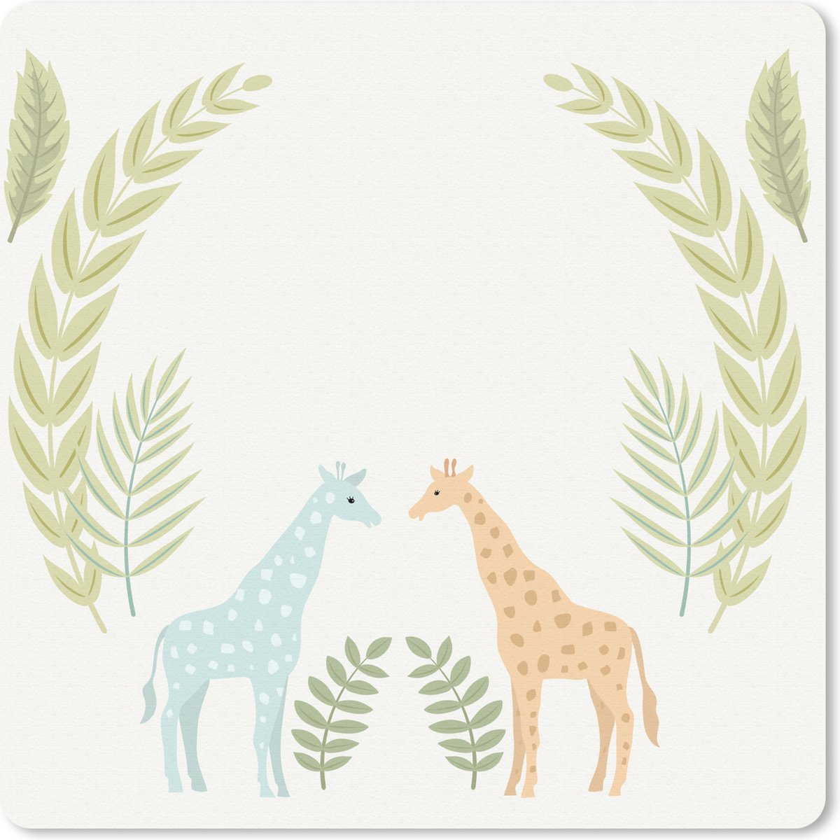 Muismat 30x30 cm - Mousepad Illustratie van giraffen en planten - Muismatten