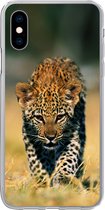 Geschikt voor iPhone X hoesje - Luipaard - Macro - Gras - Siliconen Telefoonhoesje