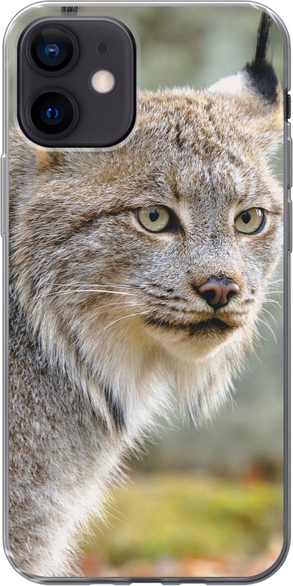 Telefoonhoesje Geschikt voor iPhone 12 hoesje - Lynx - Bos - Grijs - Siliconen Telefoonhoesje Telefoonhoesje
