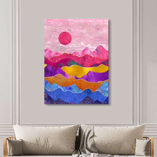 Toile Peinture Bi - Rose - Marbre - 120x160 cm - Décoration murale XXL