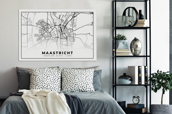 Tableau sur Toile City Map - Maastricht - Zwart - Wit - 120x80 cm - Décoration murale
