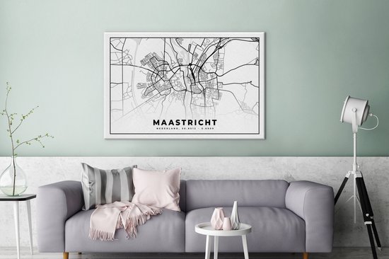 Tableau sur Toile City Map - Maastricht - Zwart - Wit - 120x80 cm - Décoration murale