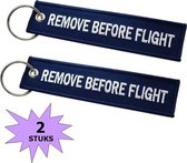 Fako Bijoux® - Sleutelhanger - Remove Before Flight - Donkerblauw  - 2 Stuks