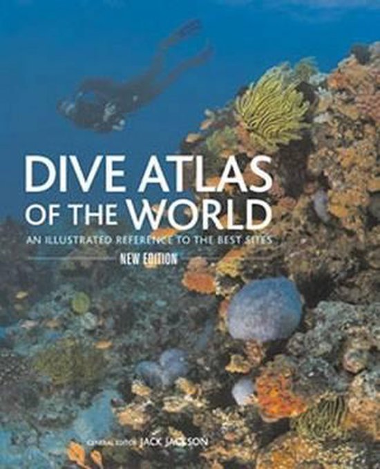 Boekomslag 'Dive Atlas of the World' met een duiker en koraalrif.