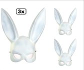 3x Half masker wit konijn - paas haas pasen thema feest maskers