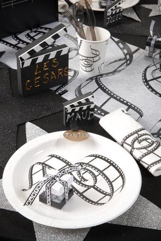 Santex Chemin De Table Cinéma Blanc - Motifs Bobines - 30cm Largeur - Rouleau De 5m - Décoration Fête