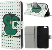 PU Leren stand Wallet iPhone 6(s) – Wit- Groene Uil