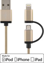 Deltaco IPLH-248 USB-Lightning Micro-USB combikabel MFI 2 m. Goud