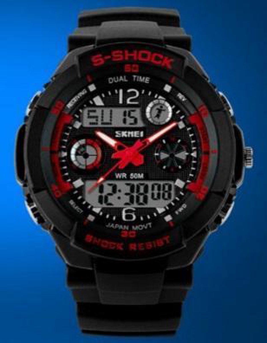 SKMEI sporthorloge - S-Shock zwart/rood 45 mm - I-deLuxe verpakking |  bol.com