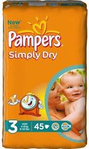 Couches pour bébé Pampers - Simply Dry taille 3 - 45pcs