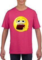 Smiley/ emoticon t-shirt moe roze kinderen L (146-152)