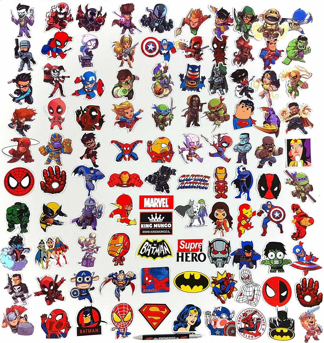 100 pièces autocollants de super-héros Batman Spiderman Superman Hulk  enfants