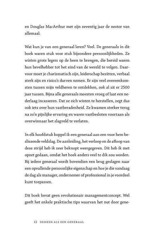 Tekstpagina met informatie uit het boek 'Denken als een generaal' over leiderschap.