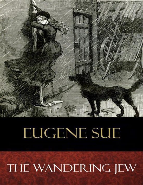 Een zwart-wit illustratie van een vrouw in een jurk die zich aan een paal vasthoudt, met een hond die naar haar kijkt in de regen.