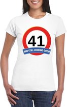 Verkeersbord 41 jaar t-shirt wit dames L