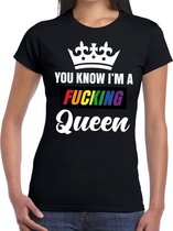 Zwart You know i am a fucking Queen gay pride t-shirt dames XS