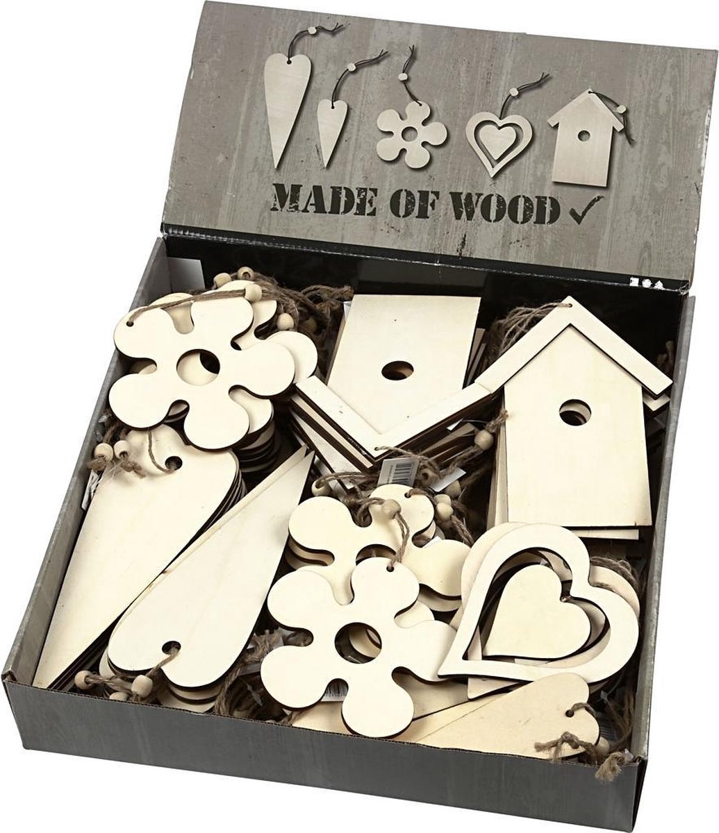 Houten decoraties, afm 6,5-21,5 cm, dikte 5 mm, 100 stuks