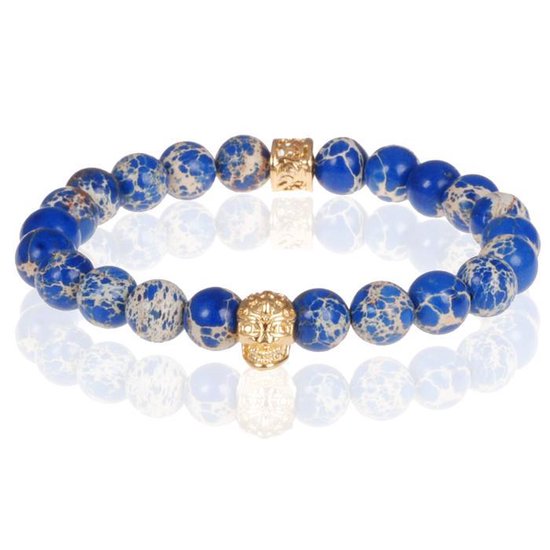 Bracelet perlé bleu Crâne en pierre naturelle