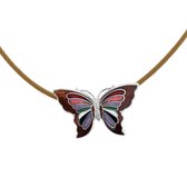 Bruine emaille vlinder ketting