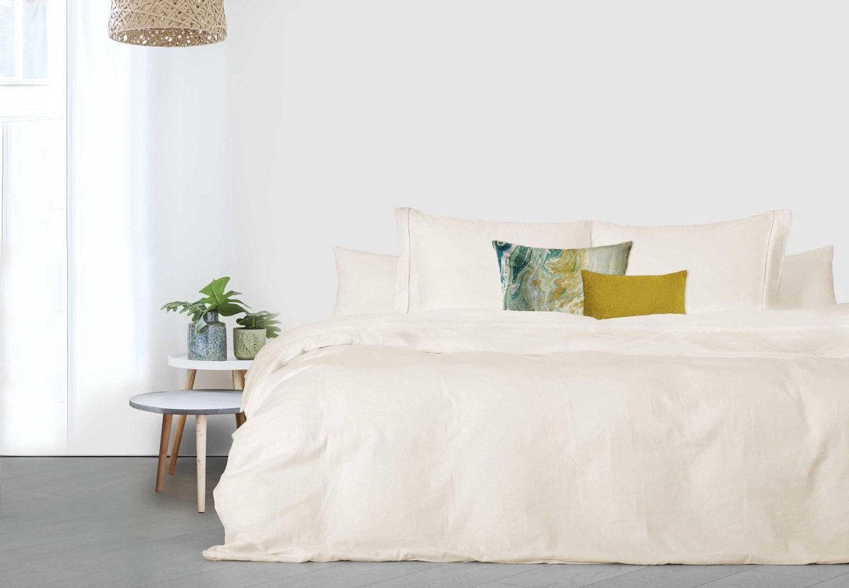 Dekbedovertrek - 200x200/220 - Uni Percal katoen - Met Bies - ivoor