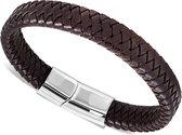 Amanto Armband Djoy - Leer - 316L Staal - 12mm - 22cm
