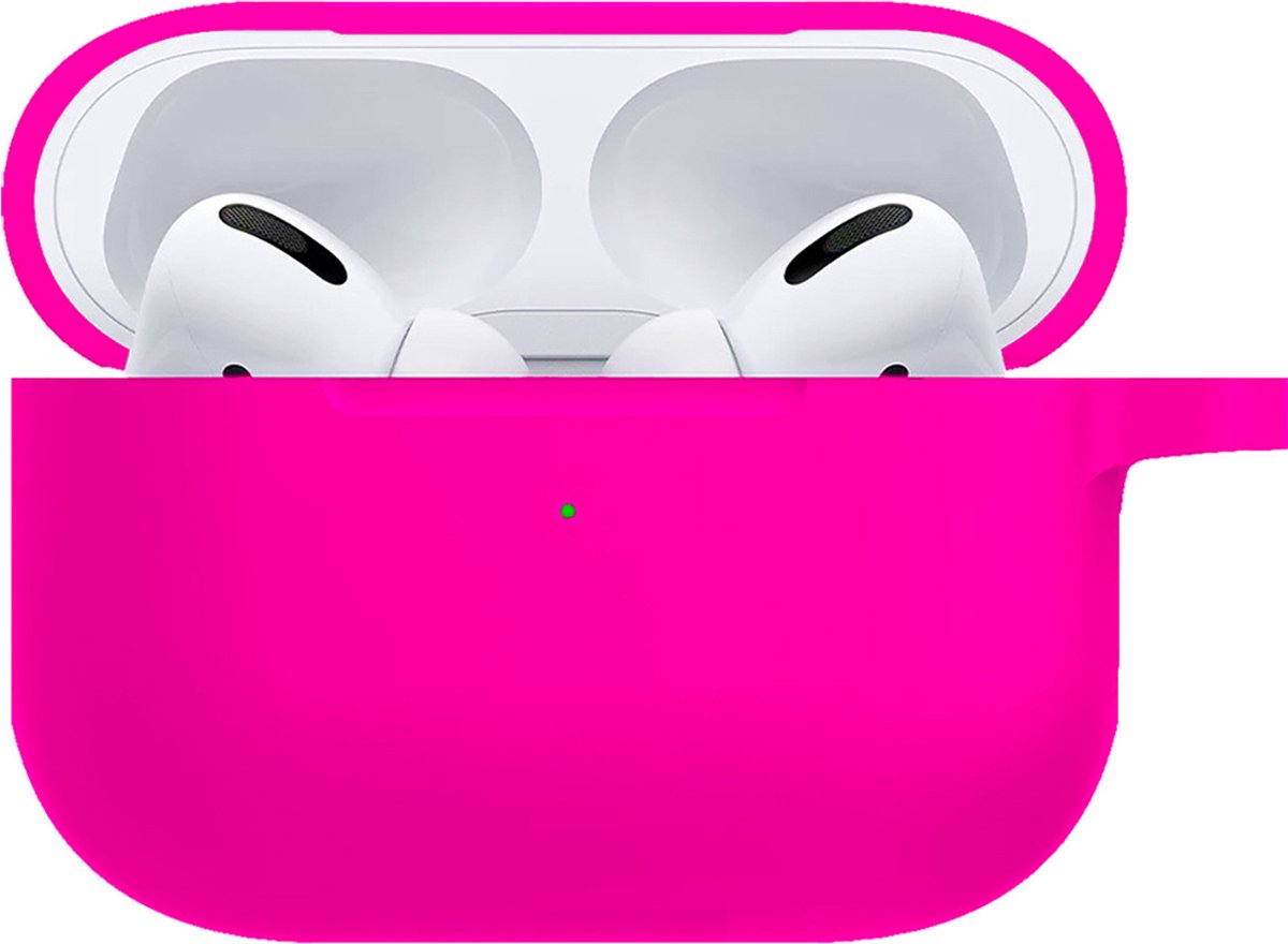 Hoesje - Geschikt voor Apple Airpods Pro - met Clip - Siliconen Hoes - Silicone Case Cover - Donkerroze