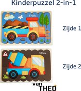 Houten Puzzel - Dubbelzijdige Kinderpuzzels - Set 2-in-1 - Montessori Speelgoed - Set Truck en Mixer