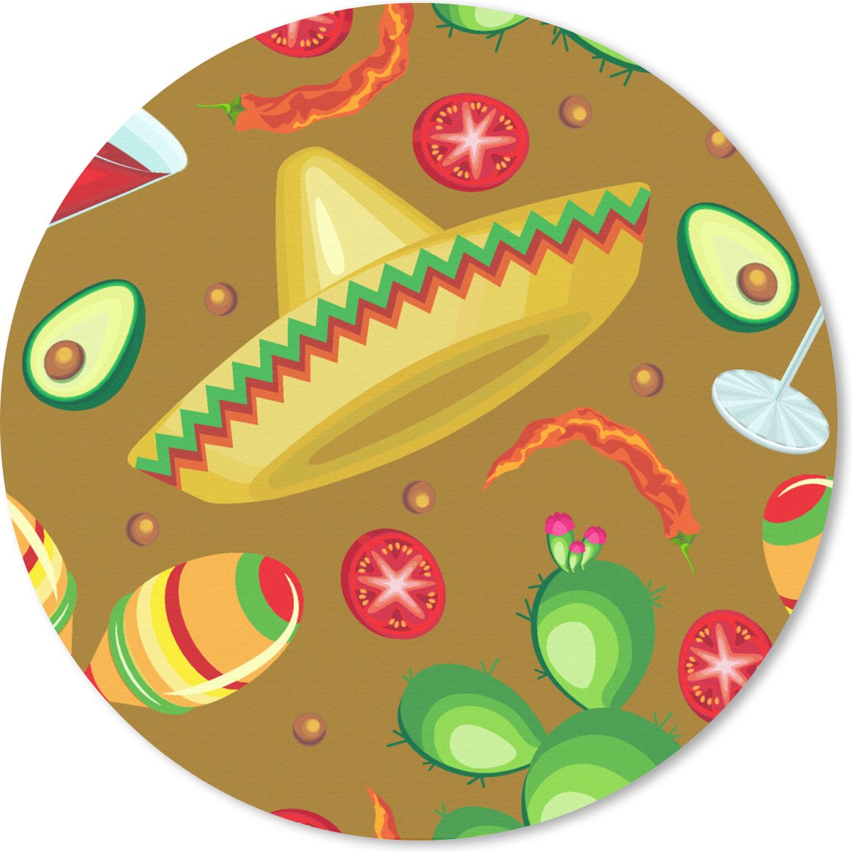 Muismat rond 20x20 cm - Mousepad Mexico - Sombrero - Patronen - Ronde muismatten