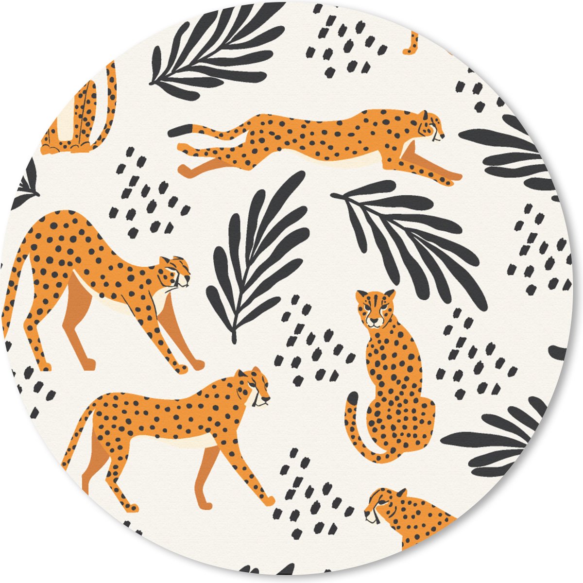 Muismat rond 50x50 cm - Mousepad Patronen - Bladeren - Jachtluipaard - Ronde muismatten