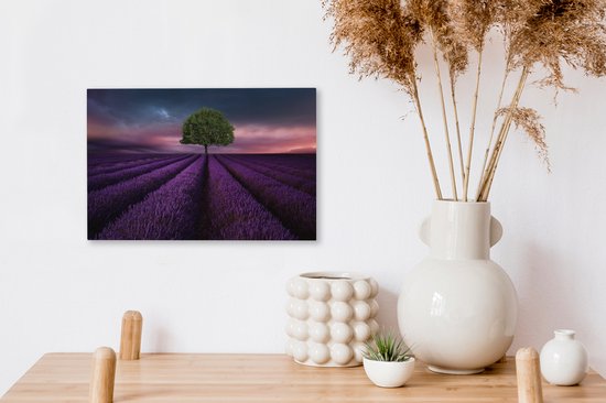 Toile Peinture Lavande - Arbre - Violet - 30x20 cm - Décoration murale