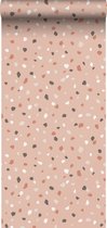 Papier peint ESTAhome terrazzo rose tendre, blanc et gris - 139306 - 0,53 x 10,05 m