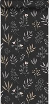 ESTAhome behangpapier bloemmotief in Scandinavische stijl zwart, grijs, beige en roze - 139083 - 0,53 x 10,05 m